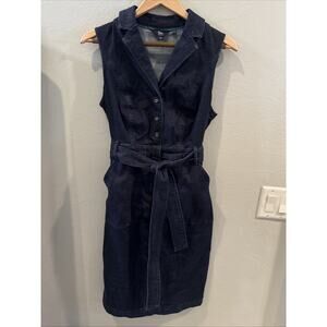 Boden Dress Dark Blue Denim Tuxedo Style Cotton Belted Pockets 8P Relaxed